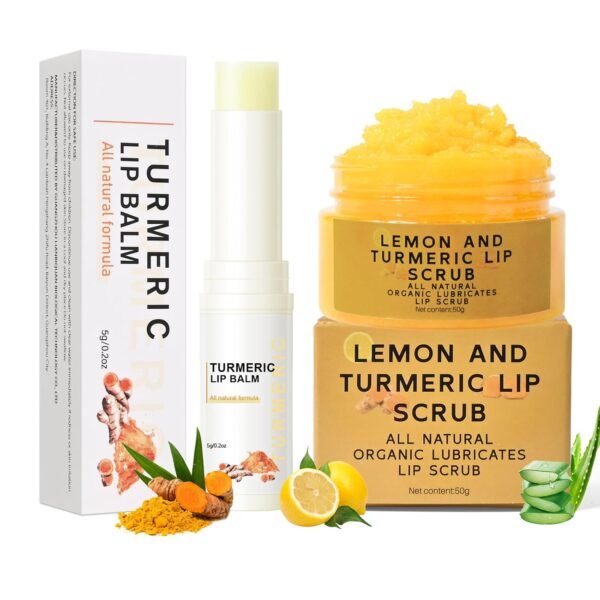 71k6YdguH3L._SL1500_.jpg Turmeric Lip Treatment Kit for Dark Lips, Sugar Lip Scrub&Lip Balm for Smokers, Lip Exfoliator Scrub for Hydration Chapped and Cracked Peel Lips