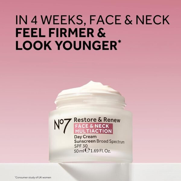 No7 Restore & Renew Multi Action Face & Neck Cream - Anti Aging Face Moisturizer with SPF 30 - Helps to Firm & Hydrate Crepey Skin - Formulated with Hyaluronic Acid, Peptides & Ceramides (1.69 Oz)