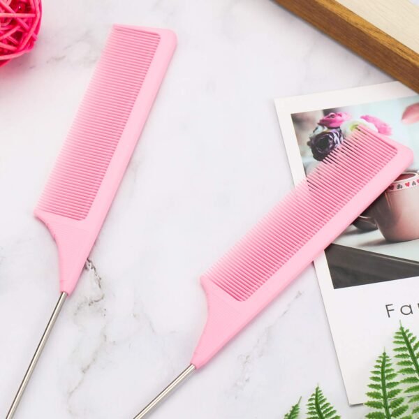 71kFFDxDhkL._SL1500_.jpg 3 Packs 9 Inch Rat Tail Comb Carbon Fiber Heat Resistant Teasing Comb with Metal Pick Styling Parting Lightweight Sectioning Fine Tooth Combs for Women Girls