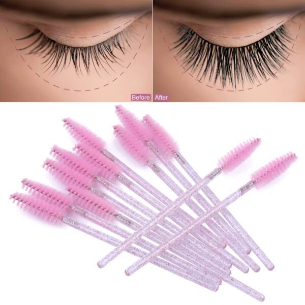 71kK1-yoGQL._SL1500_.jpg Tbestmax 100 Disposable Eyelash Brush Mascara Wands Spoolies for Eye Lashes Extension Eyebrow and Makeup Pink