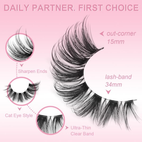 71kZVitxqrL._SL1200_.jpg False Eyelashes Clear Band Natural Lashes Wispy Cat Eye 15mm Russian D-Curl Lashes Extension Strip Eyelashes Pack by Kiromiro