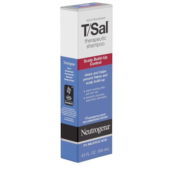 Neutrogena T/Sal Therapeutic Dandruff Shampoo, Scalp Build-Up Control, 3% Salicylic Acid, Scalp Psoriasis Treatment, Seborrheic Dermatitis Shampoo, Clears & Controls Flakes, Fragrance Free, 4.5 fl oz†