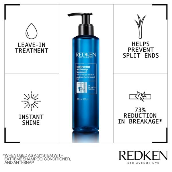 Redken Extreme Anti-Snap Anti-Breakage Leave-In Treatment For Distressed Hair - Fortifies & Helps Reduce Breakage, Infused With Proteins
