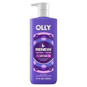OLLY Renew Body Wash with Vitamin D, Retinol & Botanicals – Nourishing Cleanser for Skin Barrier Repair, Deep Hydration, Jasmine Bergamot Scent, 17oz