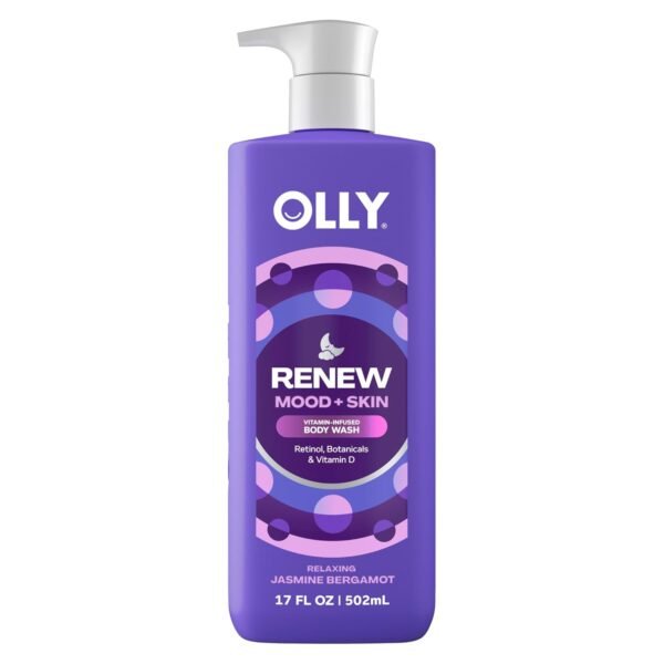 OLLY Renew Body Wash with Vitamin D, Retinol & Botanicals – Nourishing Cleanser for Skin Barrier Repair, Deep Hydration, Jasmine Bergamot Scent, 17oz