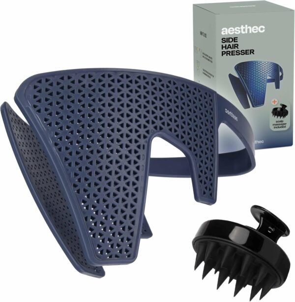 Men Side Hair Press Down with Scalp Massager - Patented 3-Minute Flattener with Color-Changing Heat Indicator Technology and Ventilated Design for Fast/Easy Grooming (aesthec Side Hair Presser)