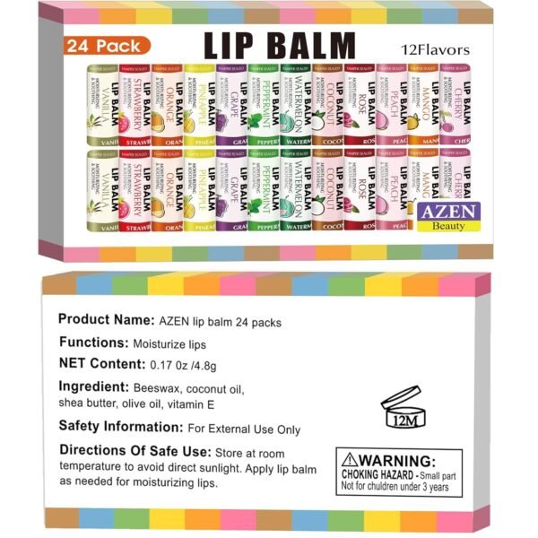 71kjv9RpawL._SL1500_.jpg AZEN 24 Pack Lip Balm, Natural Lip Balm Bulk, Lip Care Product, Moisturizing Lip Balms for dry cracked lips - 12 Flavors