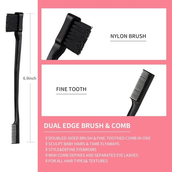 71kvPHfF1RL._SL1500_.jpg 3 Pieces Hair Styling Comb Set Teasing Brush Rat Tail Comb Edge Brush for Edge&Back Brushing, Combing, Slicking Hair for Women (Black)
