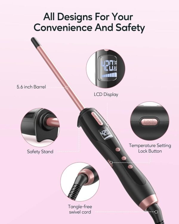 71lIQI4QQdL._AC_SL1500_.jpg Wavytalk 3/8 Inch Small Curling Iron Wand for Short & Long Hair, Ceramic Barrel with Adjustable Temperature, Heat Resistant Glove Included (Rose Pink)