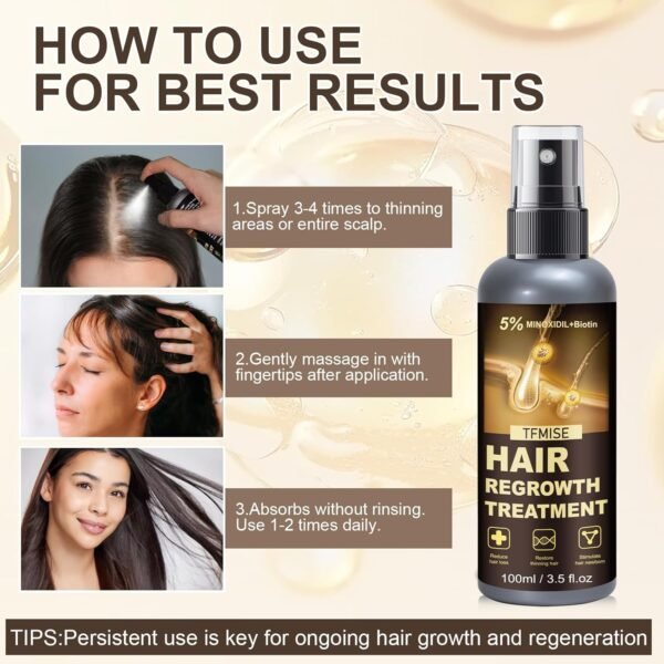 5% Minoxidil for Men, 100ml x 2 Pack Minoxidil for Women Hair Growth, Minoxidil Spray Hair Growth Products Kit, Hair Growth Serum with Biotin, Hair Regrowth Treatment for Light and no Greasy