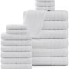 Casa Platino 100% Cotton Luxury Bathroom Towel Set - 18 Pcs - Super Soft, Fluffy & Highly Absorbent - 6 Large Bath Towels, 6 Washcloths, 6 Hand Towels - Complete Family Pack - White Bath Towel Set