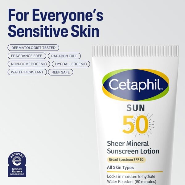 71lPQqZpmVL._SL1500_.jpg CETAPHIL Sheer Mineral Sunscreen Lotion for Face & Body 3 fl oz 100% Mineral UVA/UVB Filters: Zinc Oxide & Titanium Dioxide Broad Spectrum SPF 50 For Sensitive Skin Dermatologist Recommended Brand