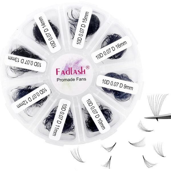 71lboJWrkzL._SL1500_.jpg FADLASH 1000 Fans 10D Premade Volume Eyelash Extensions Mixed Tray Premade Fans Eyelash Extensions D Curl Premade Lash Fans Pointed Handmade Promade Loose Fans Thin Base (10D-0.07D,9-16mm)