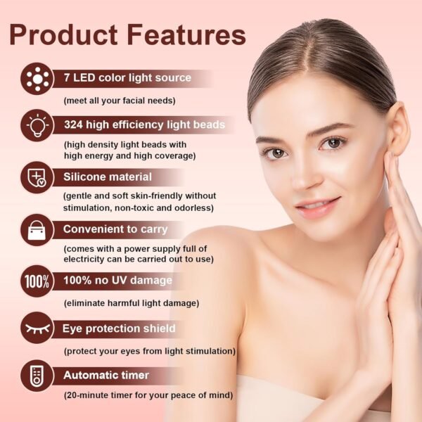 Red Light Therapy for Face,7-Mode Face Mask Led Light Therapy.Red Light for Face, 850nm Near Infrared Conducted FSA Red Light Therapy for Facial,Portable red Light Therapy for use at Home