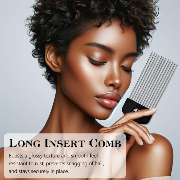 71leLhPRJL._SL1500_.jpg Stylish 3-Piece Black Metal Afro Hair Pick Set: Stainless Steel Wide-Tooth Combs with Classic Fist Design, Essential for Curly & Afro Hair Care and Styling