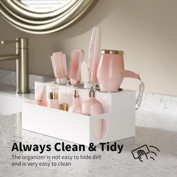 71lhjrzcgaL._AC_SL1500_.jpg NIUBEE Acrylic Hair Styling Tool Organizer and Holder - Bathroom Countertop Storage for Blow Dryers, Accessories, Makeup, and Toiletries