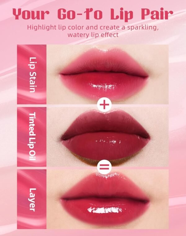 71llie7zNlL._SL1500_.jpg Tinted Lip Oil & Lip Stain Set, Korean Makeup, Smudge-Proof,Long-Wearing, 2-in-1 Cheek and Lip Tint with Moisturizing, High-Shine, Lightweight & Non-Sticky for Dry Lips, Cruelty-Free & Vegan