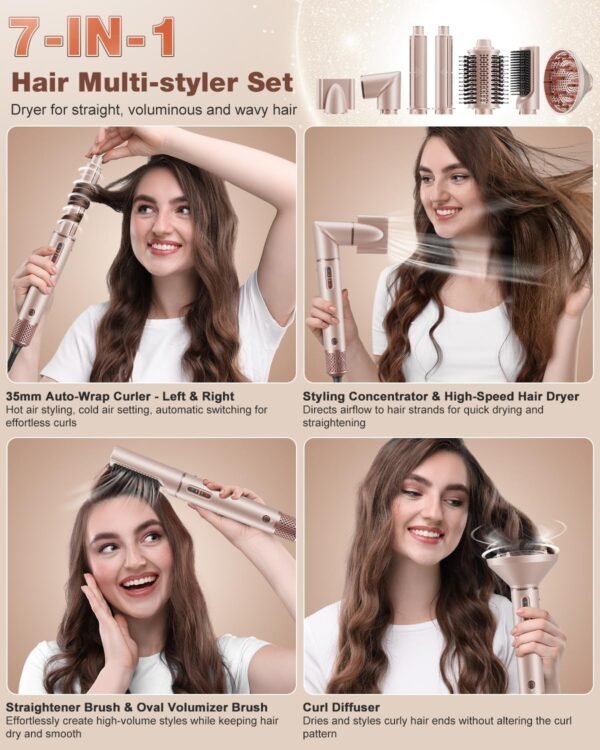 7MAGIC 7 in 1 Hair Styler & Hair Dryer Brush, 110,000 RPM High-Speed Blow Dryer with Negative Ions for Frizz-Free Styling Fast Drying Curling Volumizing Straightening, Hot Air Styler with Travel Case