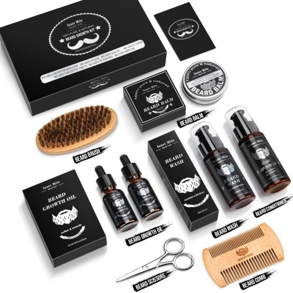 Beard Grooming Kit, Beard Oil and Balm, Beard Wash & Conditioner, Beard Brush & Comb Set with Scissors, Birthday Gifts for Men, Valentines Gifts for Him, Fathers Gifts for Dad, Stocking Stuffers