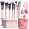 BS-MALL Makeup Brushes Premium Synthetic Foundation Powder Concealers Eye Shadows 18 Pcs Brush Set with 5 sponge & Holder Sponge Case (A-Pink)