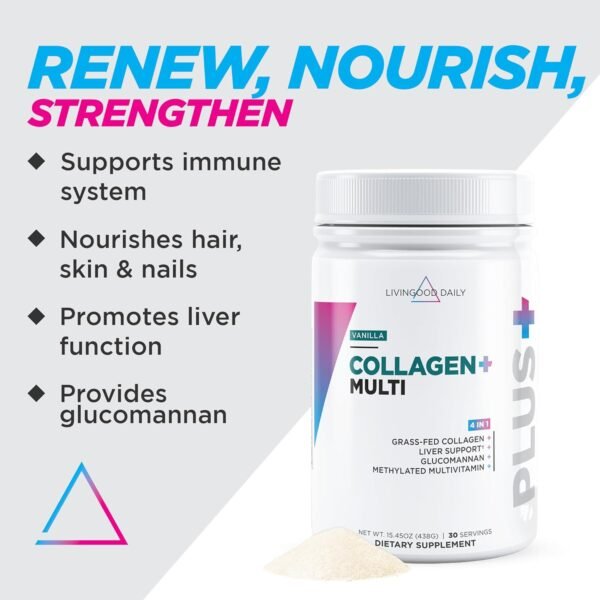 71lpOOlEsjL._AC_SL1500_.jpg Livingood Daily Collagen Powder for Women and Men, Vanilla, Grass Fed Protein, Hydrolyzed Collagen Peptides with Vitamin C & Multi Vitamins for Hair, Skin, Nail & Gut Health, Gluten Free, 30 Servings