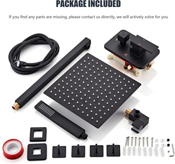 Shower Faucet Set, Matte Black Rainfall Shower System Complete Wall Mounted for Bathroom with 8 Inch Square Shower Head and Handheld Shower Head Rain Mixer Combo Set