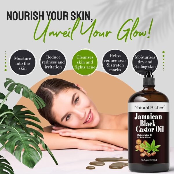 71lwlcqv-qL._SL1500_.jpg Natural Riches Jamaican Black Castor Oil Glass Bottle Pure Organic Cold Pressed for Hair Growth Skin Care for Dry Skin Conditioning Eyebrows Eyelashes Scalp and Nail Moisturizes & Repairs 16fl.oz.
