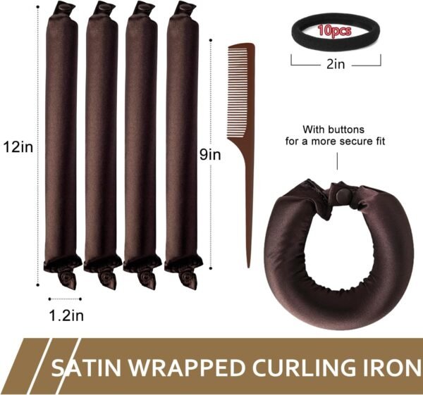 71lxEvAWSjL._AC_SL1500_.jpg Satin Heatless Hair Curler, 16 Piece Set, Overnight Heatless Curls, Not easy to slip Heatless Curling Rod You Can Sleep In, Soft Silk DIY Hair Styling Tools Kit, Silk Bonnet for Sleeping-Brown