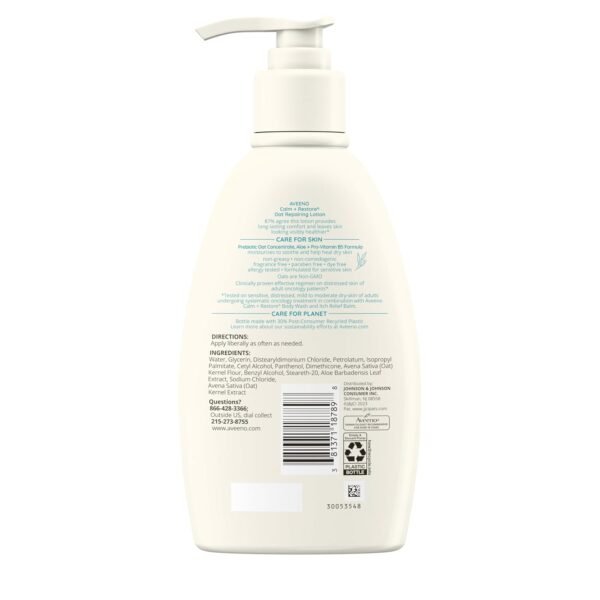 71mEL8ssTXL._SL1500_.jpg Aveeno Calm + Restore Oat Repairing Body Lotion for Sensitive Skin, Daily Moisturizer with Prebiotic Oat, Aloe & Pro-Vitamin B5 Helps Restore Skin's Moisture Barrier, Fragrance Free, 12 oz