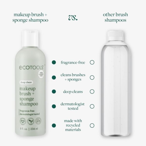 EcoTools Cleanser Shampoo for Makeup Brush/Sponge/Puffs, Remove Makeup & Impurities, Fragrance-Free, No Harsh Chemicals, Vegan & Cruelty-Free, 6 fl.oz./177 ml, 1 Count