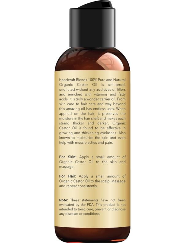 71mGJJsz9bL._SL1500_.jpg Handcraft Blends Organic Castor Oil - 4 Fl Oz - 100% Pure and Natural - Premium Grade Carrier Oil for Hair Growth, Eyelashes and Eyebrows - Hair and Body - Expeller-Pressed & Hexane-Free