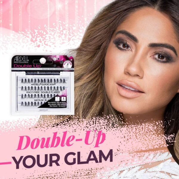 Ardell Individual Lashes Double Up - Medium Black, DIY Eyelash Extensions, Knot-Free Lash Clusters, Natural Look False Eyelashes, 4 Pack