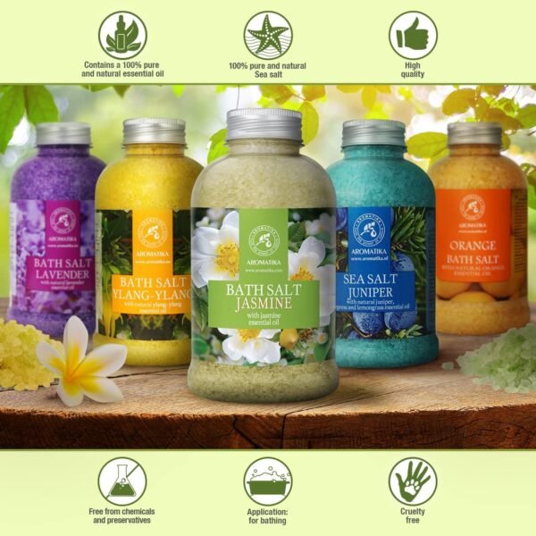 Bath Sea Salt Jasmine 21.16 Oz - Bath Salts with Jasmine Essential Oil for Bath Soak - Relaxing Bath - Body Care - Muscle Relaxation - Good Sleep - Aromatherapy Bath Salts - Flower Bath Salt