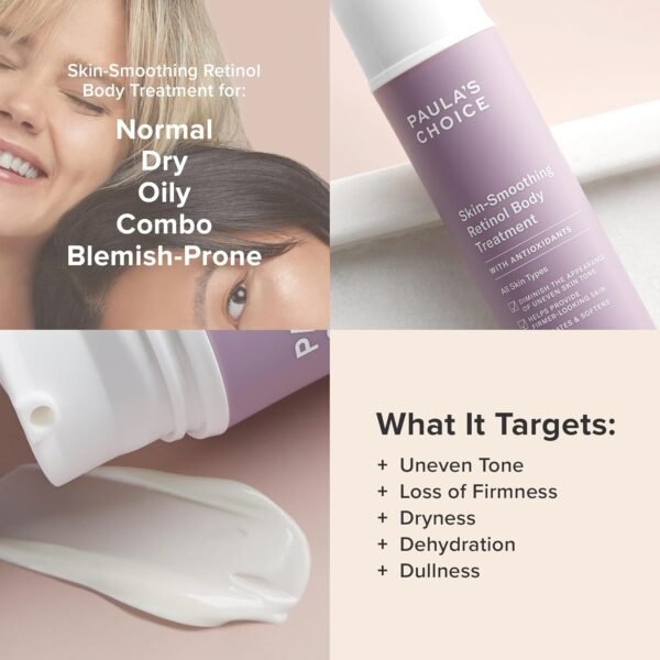 Paula's Choice Retinol Skin-Smoothing Body Treatment, Lotion with Shea Butter, Vitamin C & E Lotion, All Skin Types, Anti-Aging Moisturizer, Reduce Dryness, Dehydration, Dullness, Fragrance-Free, 4oz