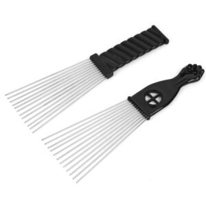 71mUyCla3KL._SL1500_.jpg Afro Comb Metal African American Pick Comb Hairdressing Styling Tool, 2 Pack (Black-4, 2piece Assortment, Wide Teeth, Classic Black Fist Design, For Curly Hair and Afro Hairstyle)