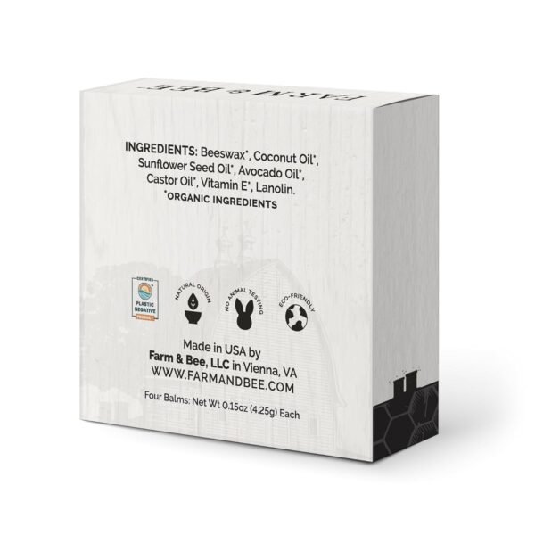71mWHKcWYyL._SL1500_.jpg Natural Lip Balm - Organic & Natural Ingredients - Beeswax Based Moisturizing Lip Care Chapstick for Chapped Lips - Great Gift Idea - Farm & Bee - 0.15oz (Pack of 4 - Unscented)