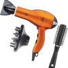 71mWtLAInEL._AC_SL1500_.jpg INFINITIPRO by CONAIR Hair Dryer with Diffuser | Salon Performance AC Motor Blow Dryer | Includes Diffuser, Concentrator and Bonus Blow-Out Brush | Orange | Packaging May Vary