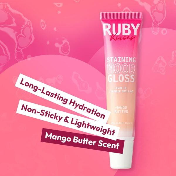 71mbqkDnGEL._SL1500_.jpg Ruby Kisses pH Lip Gloss, Pink Tinted Lip Balm Stain, Mood Color Changing Lipstick with Mango Butter for Long-Lasting Hydration, Lightweight Non-Sticky Shine, Fuller & Smoother Lips
