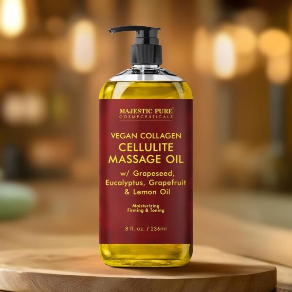 MAJESTIC PURE Anti Cellulite Massage Oil - with Vegan Collagen & Stem Cells, Cellulite Cream for Skin Tightening and Cellulite Remover in Thighs and Butt - 8 fl oz