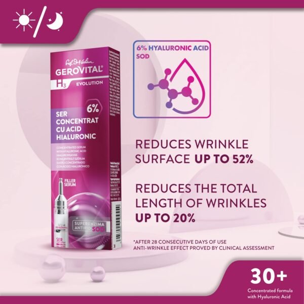 GEROVITAL EVOLUTION Hyaluronic Acid Concentrated Serum with Superoxide Dismutase SOD (The Anti-Aging Super Enzyme), Moisturizer, Anti-Wrinkle, Improves Skin Elasticity and Firmness, 10 ml