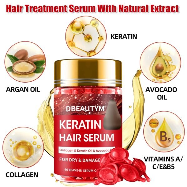 Collagen Hydrating Hair Mask Keratin Hair Serum,Natural Deep Conditioner Hair Mask,Moisturizing Hair Oil for Split Ends, Hair Styling Serum for Frizzy & Dry Hair,Keratin Styling Oil Capsules