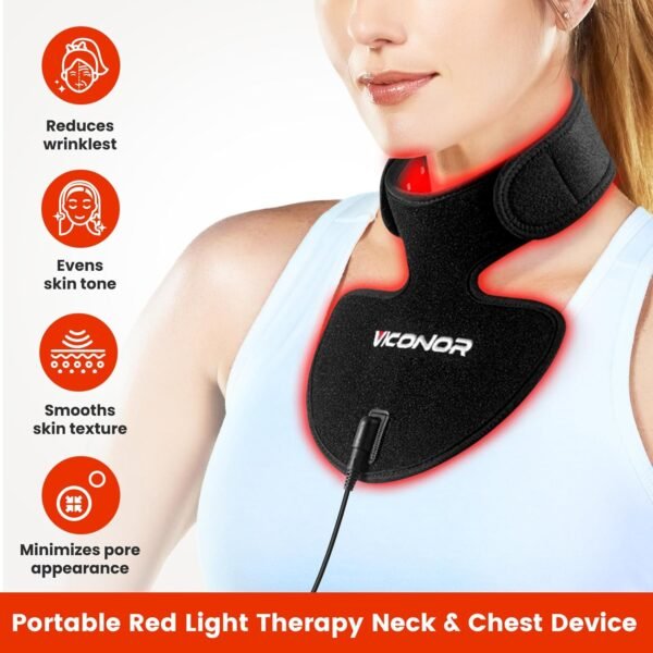 Viconor Neck and Chest Red Light Therapy FDA Cleared Red and Infrared Light Therapy for Body Firming Beauty Device for Smoother, Firmer and Glowing Skin at Home and Travel
