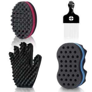 71mr7SbYifL._SL1500_.jpg Magic Twist Hair Sponges Set, Big Holes Sponge Brush for Hair, Curling Sponge Glove for Men Women Curls with Metal Afro Pick(6.7 inch)