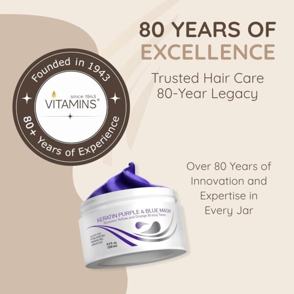 71mrYCOpn3L._SL1500_.jpg VITAMINS hair cosmetics Keratin Purple Hair Mask - Violet Blue Protein Deep Conditioner Treatment - Toner for Blonde Platinum Silver Gray Ash or Brown Colored Dry and Damaged Brassy Hair