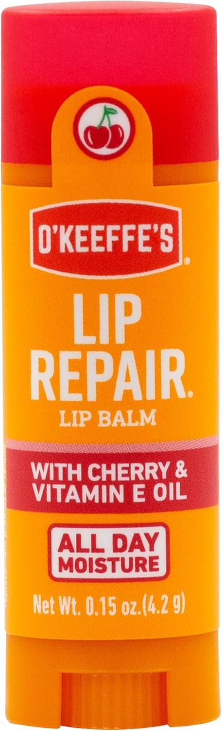 O'Keeffe's Lip Repair Lip Balm with Cherry & Vitamin E Oil - Stick (3 Pack) - Moisturizer for Extremely Cracked, Dry Lips