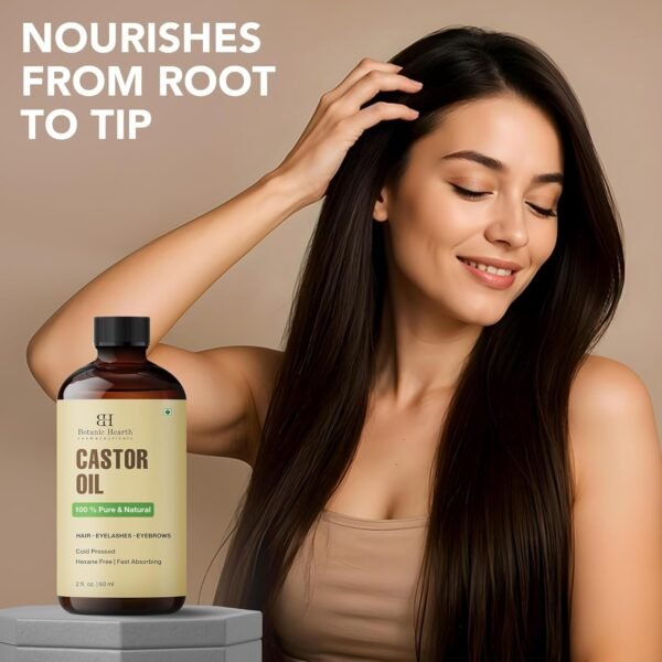 Botanic Hearth Castor Oil | 100% Pure & Natural, Cold Pressed | 2 Fl Oz (60 Ml) | For Hair, Eyelashes & Eyebrows | Hexane Free, Fast Absorbing | With Applicators & Dropper