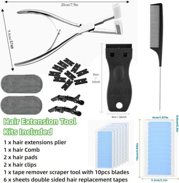 71n-gFC7lwL._AC_SL1500_.jpg Tape in Hair Extension Tools Kit, Professional Flat Surface Stainless Steel Tape in Hair Extensions Sealing Clamp Plier,Tape Remover Scraper Tool,Hair Clips, Hair Extensions Styling Tools-Silvery
