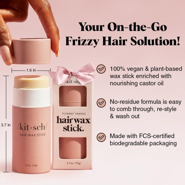 Kitsch Hair Wax Stick for Women & Men - Hair Slick Back Stick, Anti-Frizz and Fly Away Hair Tamer, No Residue Hair Finishing Stick for Flyaways, All Day Hold Styling Product for Smoothing Hair Strands