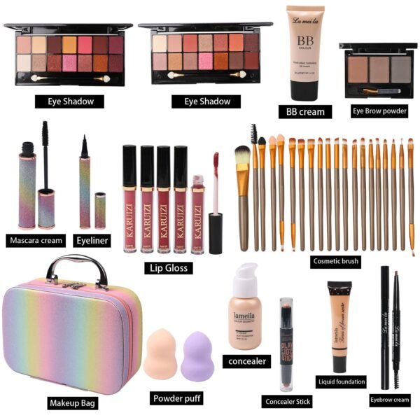 Makeup Set for Girls, Rainbow Makeup Kit, Beauty Boxes with Brushes and Cosmetics, Fashionable Makeup Case Organizer, Pink