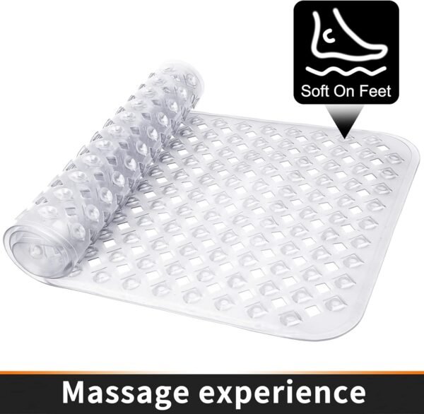 Yimobra Bathtub Mat Non Slip, Super Strong Suction Cups, 27.5"x15.5" Long Shower Mat with Drain Holes, Machine Washable Fast Draining Bath Mats, Bathroom Essentials,Clear